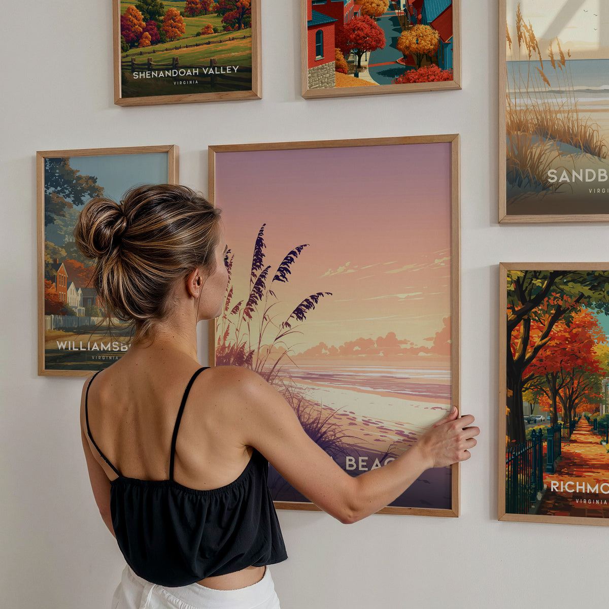 Virginia Gallery Wall | Richmond, Abingdon & Virginia Beach | Set of 4 Matching Framed Prints — styled in a modern interior