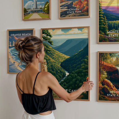 Alabama Travel Gallery Wall | Set of 6 | Travel Art Prints | Mixed Size Frames — styled in a modern interior
