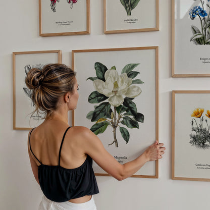 Flowers Pen & Ink Gallery Wall | Set of 4 | Botanical Prints | Living Room Decor — styled in a modern interior