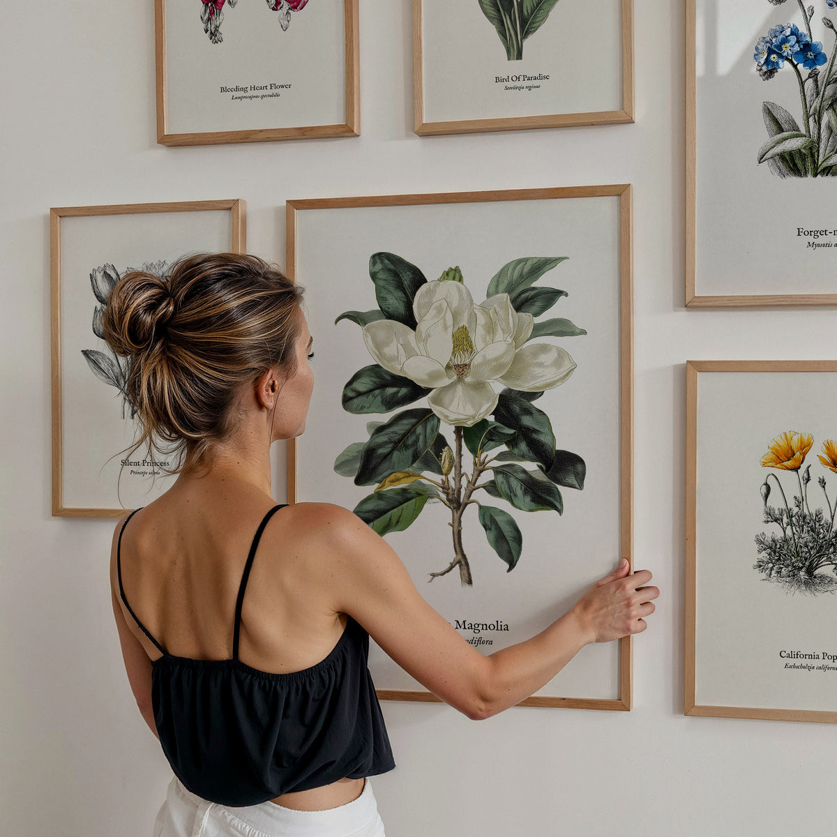Flowers Pen & Ink Gallery Wall | Set of 3 | Botanical Prints | Housewarming Gift — styled in a modern interior