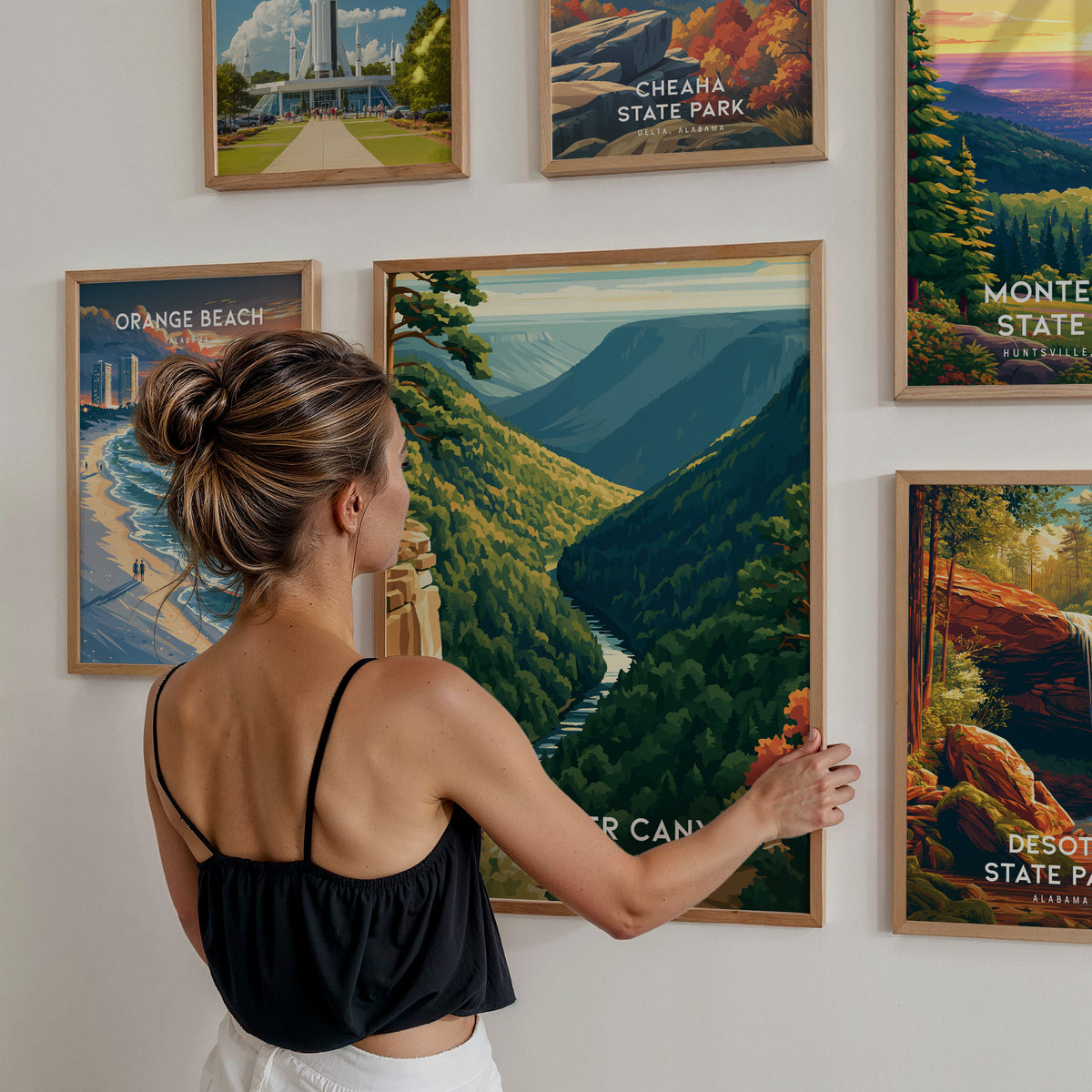 Alabama Travel Collection | Gallery Wall Set of 4 | Matching Print Set | Pen & Ink — styled in a modern interior