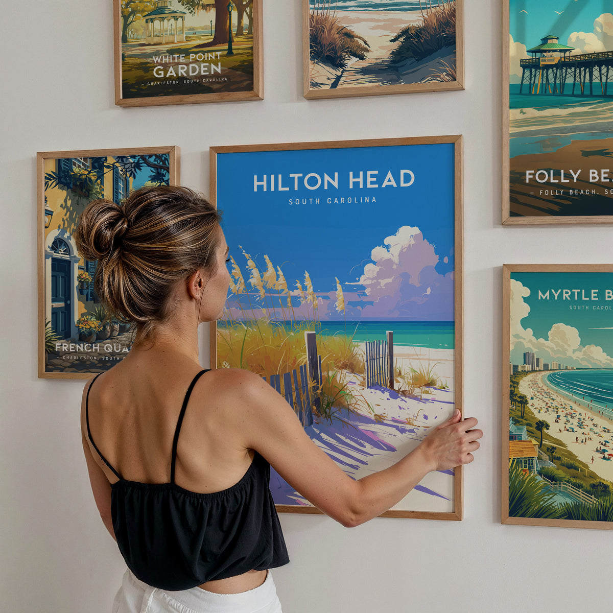 South Carolina Gallery Wall | Myrtle Beach & Kiawah Island | Set of 4 Matching Framed Prints — styled in a modern interior