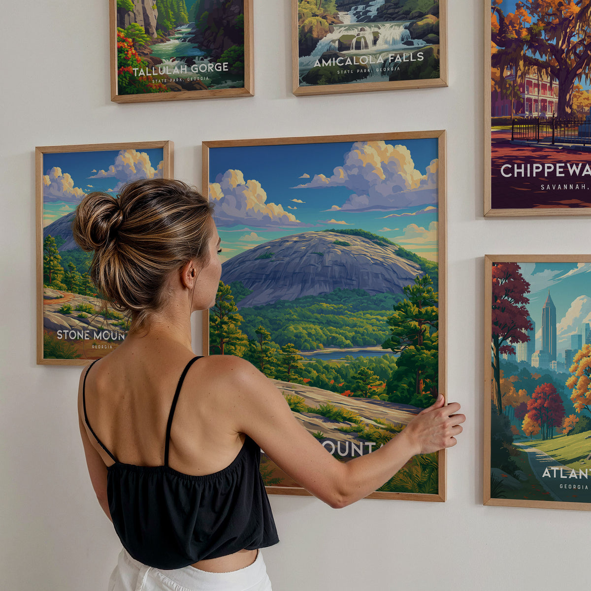 Georgia Travel Gallery Wall | Set of 3 | Travel Art Prints | Housewarming Gift — styled in a modern interior
