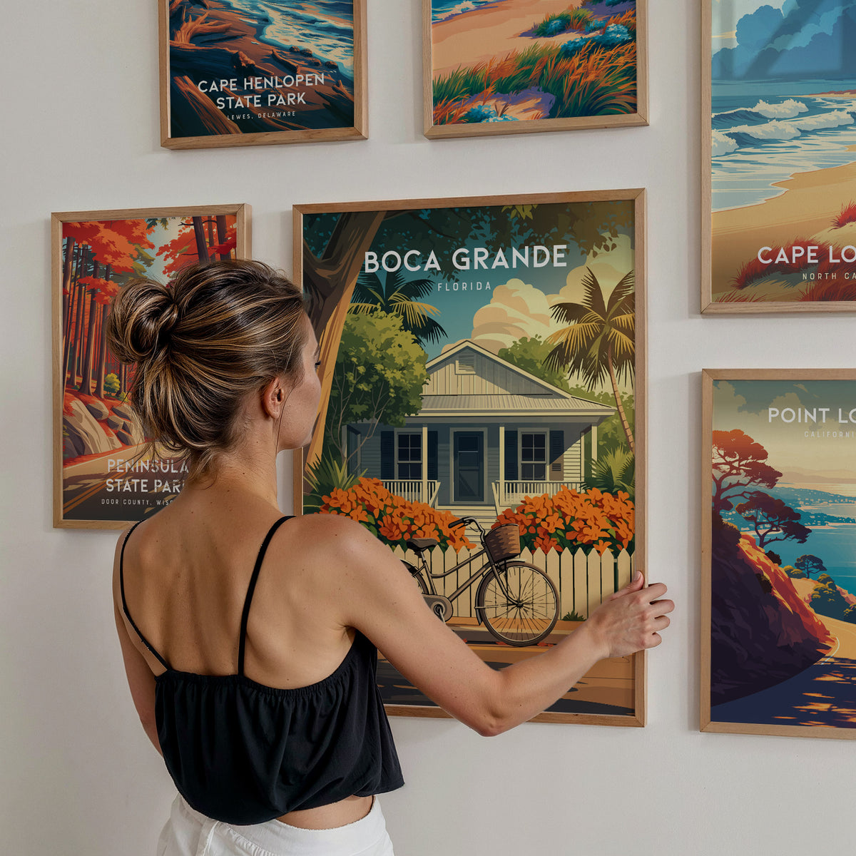 Lighthouses Gallery Wall | Set of 3 | Lighthouse Art | Housewarming Gift — styled in a modern interior