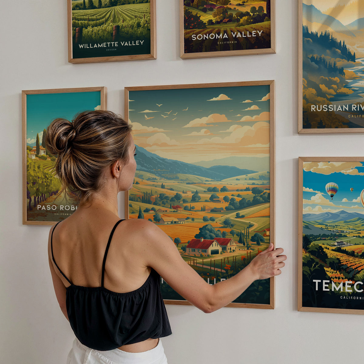California Wine Country Gallery Wall | Napa Valley | Set of 3 Framed Prints — styled in a modern interior