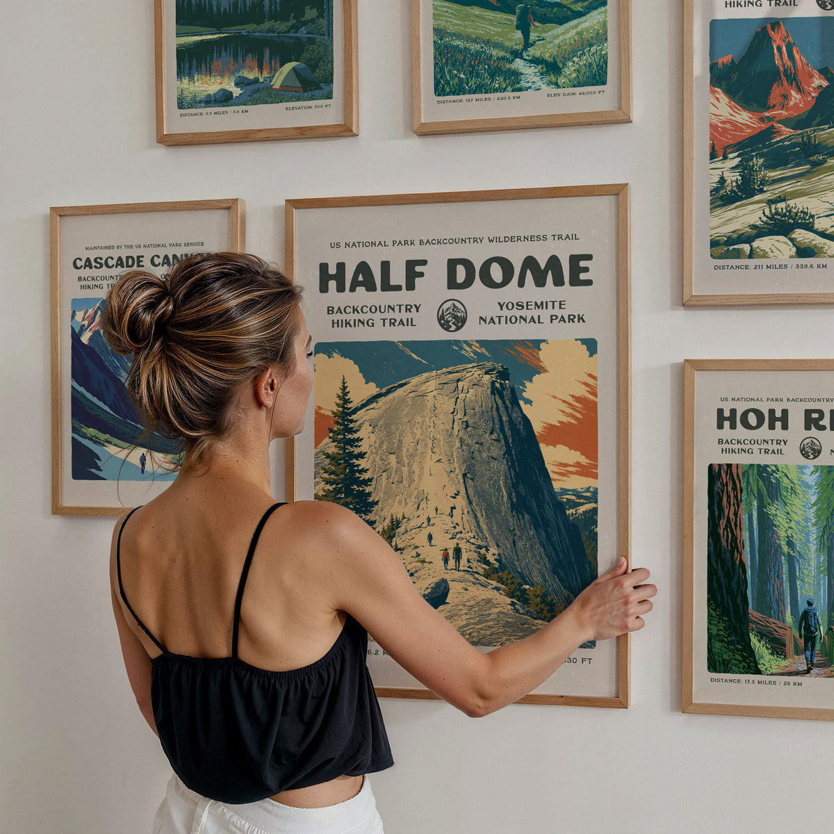 Hiking Trails Collection | Gallery Wall Set of 8 | Ready to Hang Gallery Wall | Wall Art Bundle — styled in a modern interior