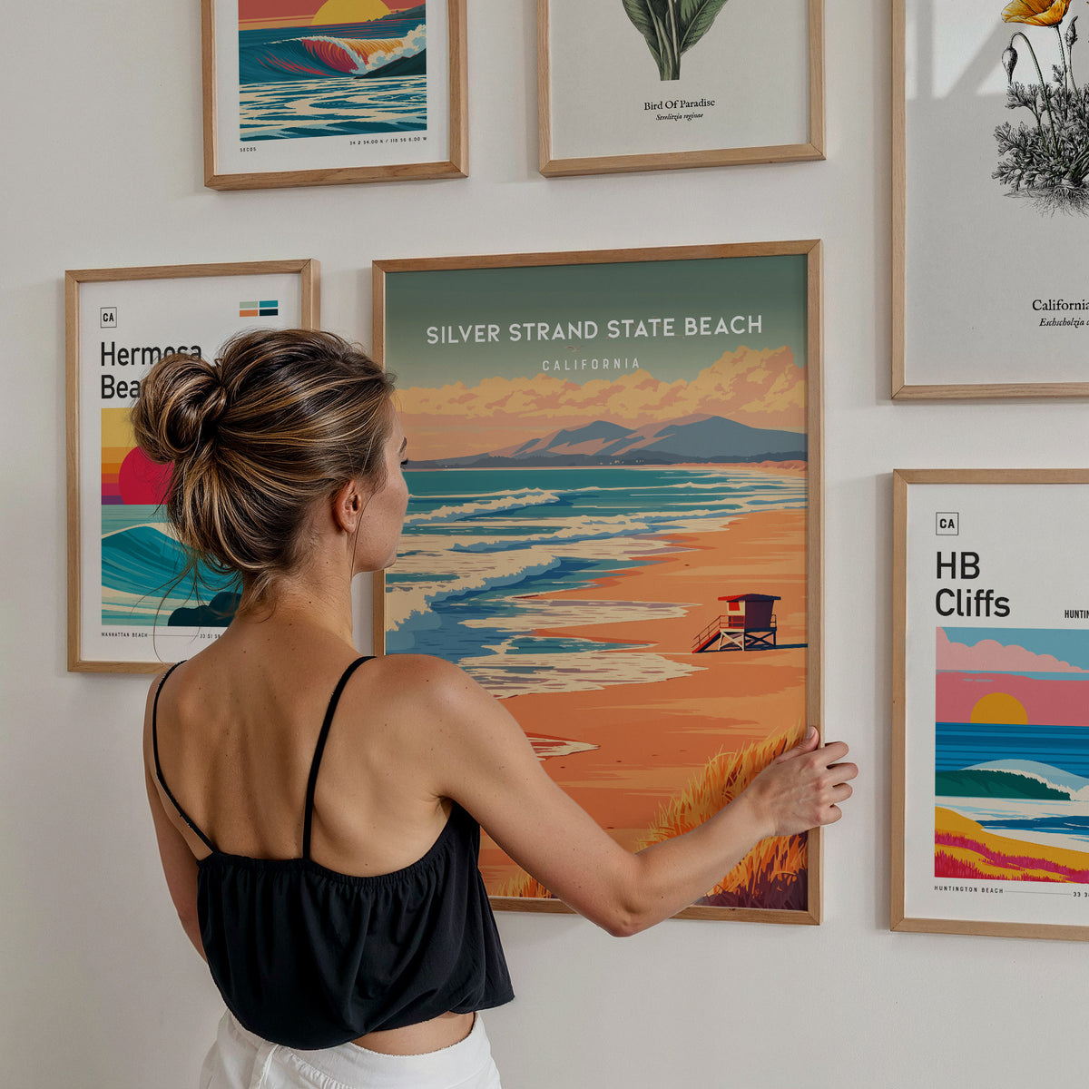 Los Angeles Travel Gallery Wall | Set of 8 | Multi Piece Wall Art Bundle — styled in a modern interior