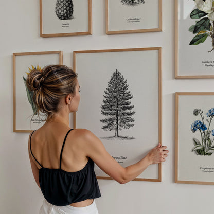 Pen & Ink Flora Gallery Wall | Set of 8 | Pen and Ink Flora | Large Wall Set — styled in a modern interior