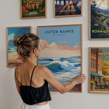 North Carolina Gallery Wall | Boone & Cape Lookout | Set of 8 Framed Prints — styled in a modern interior