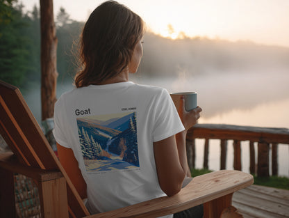Goat, Stowe Ski T-Shirt | Vermont Mountain Art Tee — design printed on the back of the t-shirt