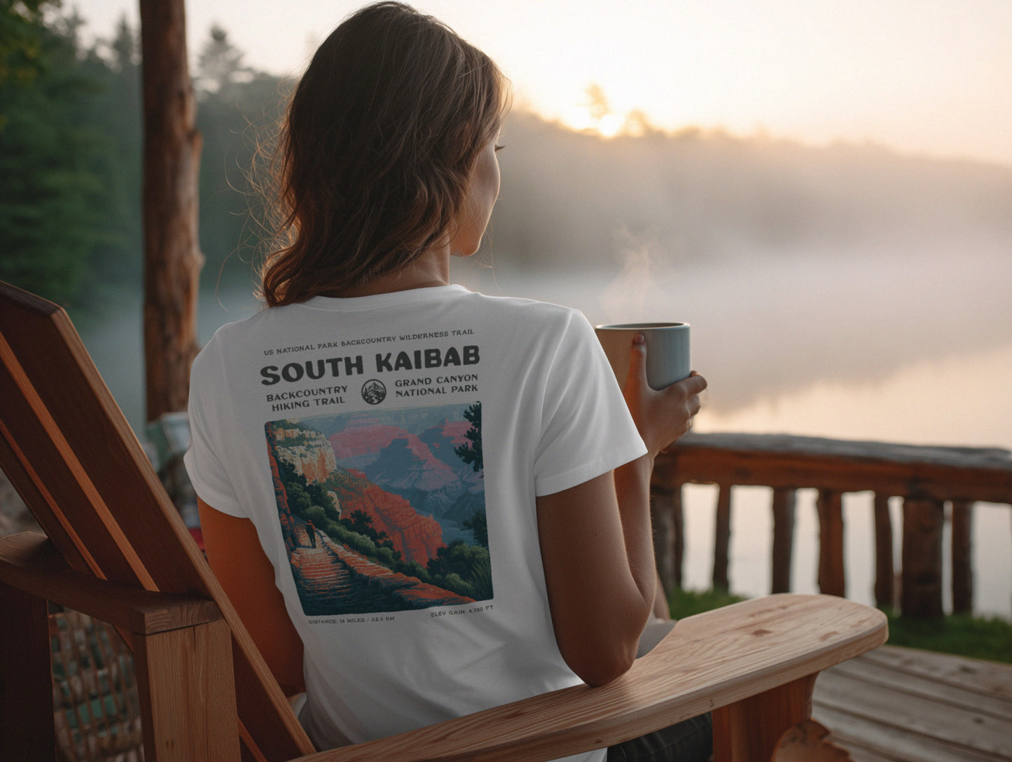 South Kaibab Hiking T-Shirt | Hiker Gift | Rim to River Trail Tee — design printed on the back of the t-shirt
