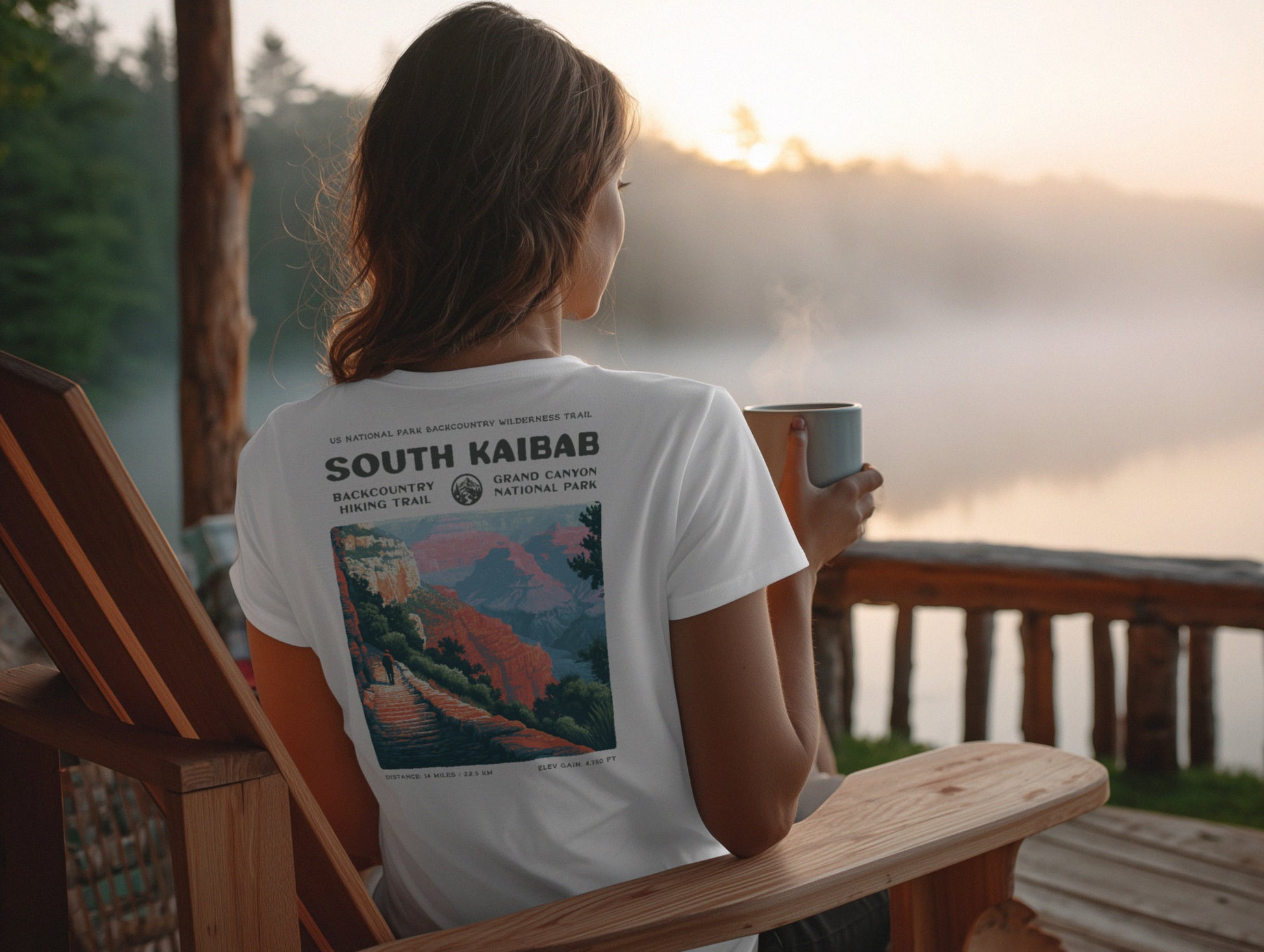 South Kaibab Hiking T-Shirt | Hiker Gift | Rim to River Trail Tee — design printed on the back of the t-shirt