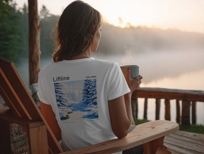 Liftline, Stowe Ski T-Shirt | Vermont Mountain Art Tee — design printed on the back of the t-shirt
