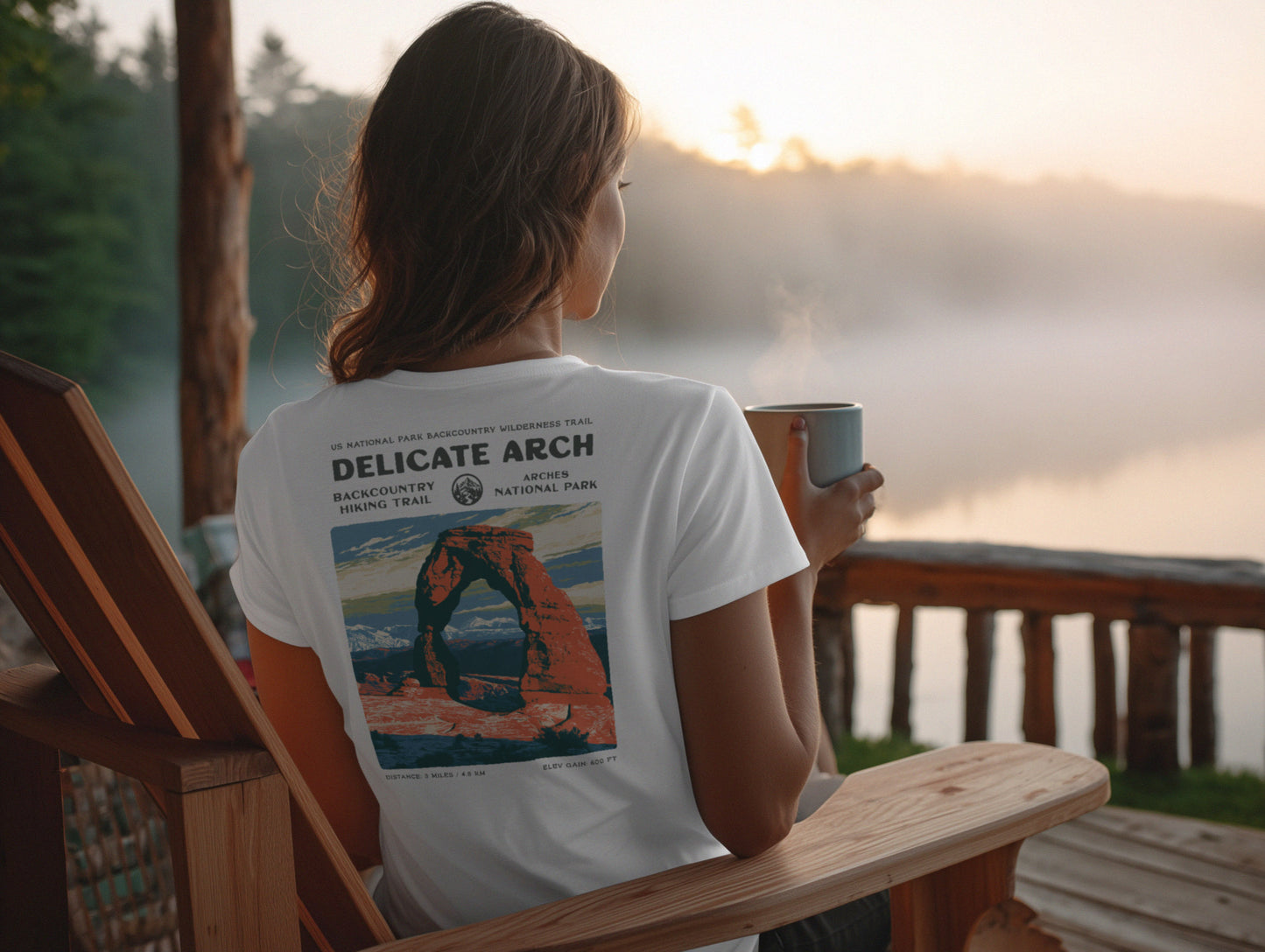 Delicate Arch Hiking T-Shirt | Hiker Gift | Red Rock Trail Tee — design printed on the back of the t-shirt