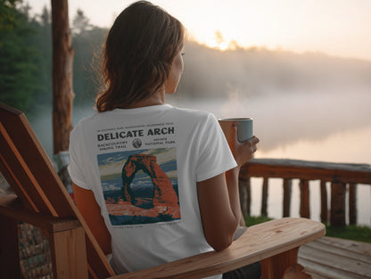Delicate Arch Hiking T-Shirt | Hiker Gift | Red Rock Trail Tee — design printed on the back of the t-shirt