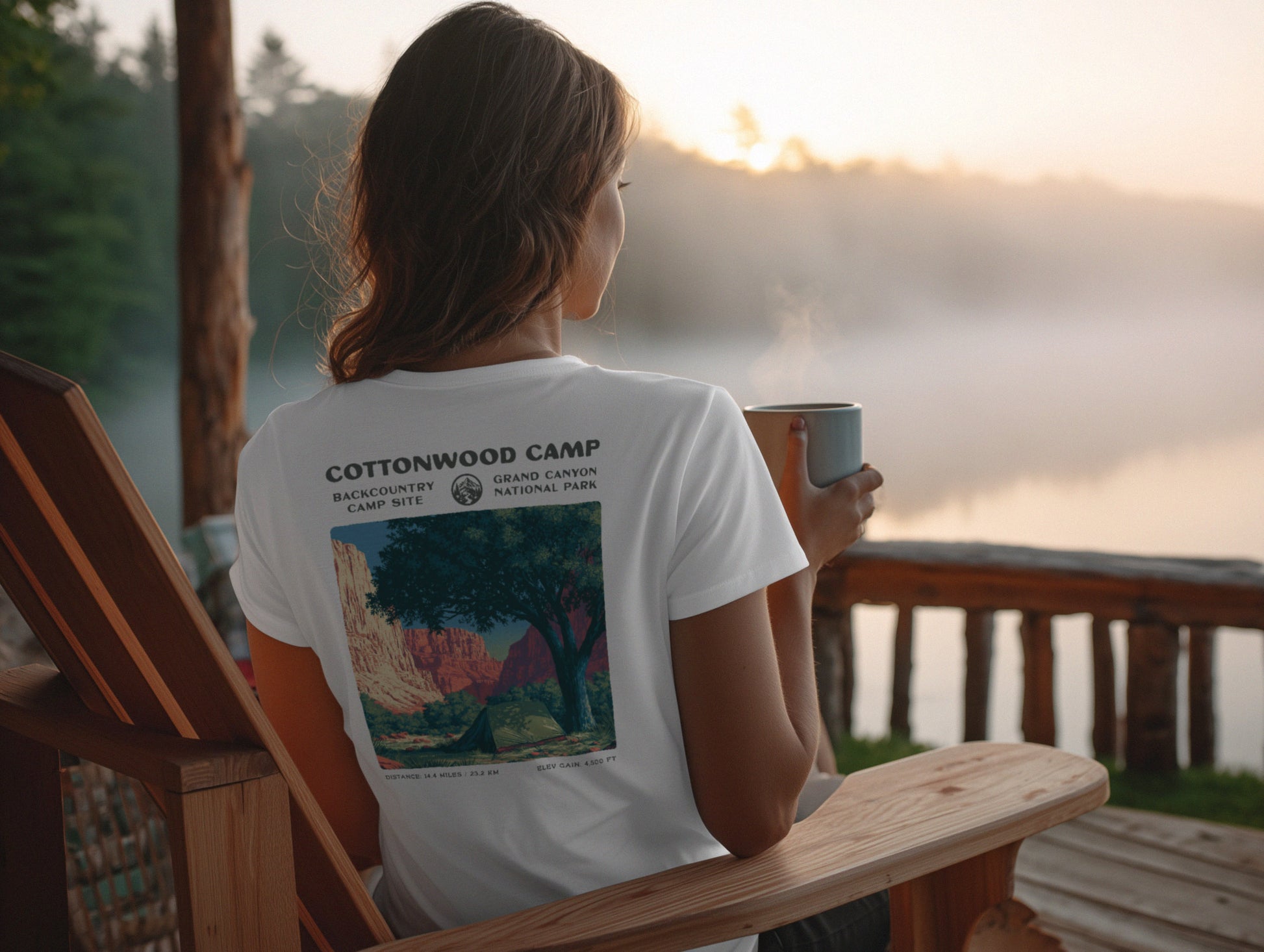 Cottonwood Camp Hiking T-Shirt | Camper Gift | Grand Canyon Backcountry Tee — design printed on the back of the t-shirt