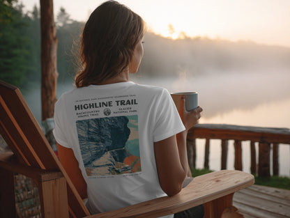 Highline Trail Hiking T-Shirt | Hiker Gift | Glacier Park Trail Tee — design printed on the back of the t-shirt