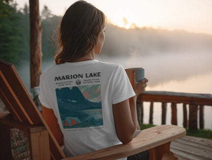 Marion Lake Hiking T-Shirt | Hiker Gift | Teton Backcountry Trail Tee — design printed on the back of the t-shirt
