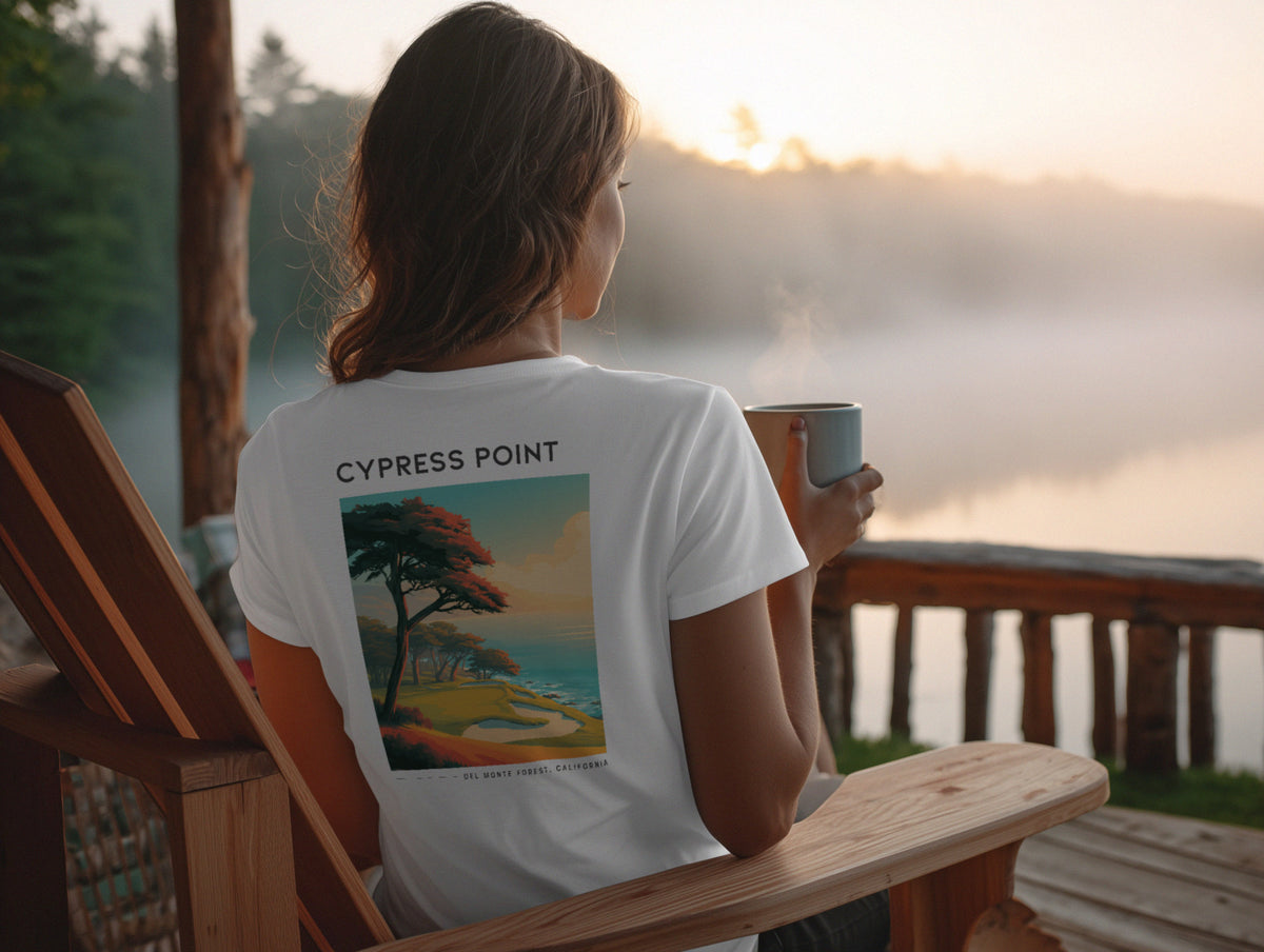 Cypress Point Golf T-Shirt | Monterey Peninsula Legend Tee — design printed on the back of the t-shirt