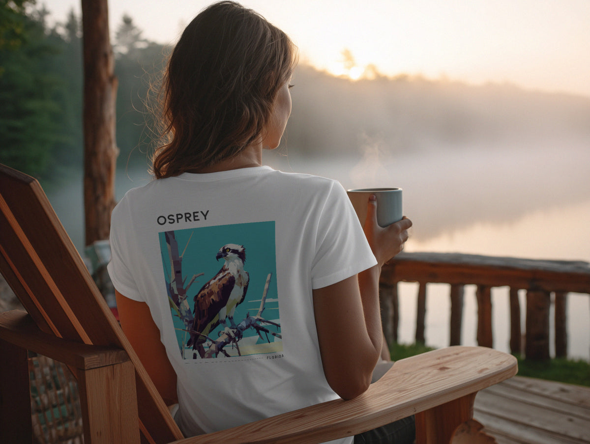 Osprey Travel T-Shirt | Wild Florida Gulf Coast Tee — design printed on the back of the t-shirt