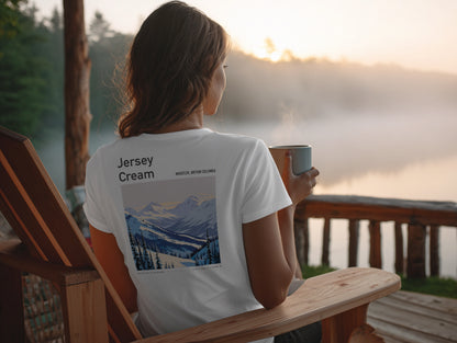 Jersey Cream Ski T-Shirt | Whistler Blackcomb Mountain Art Tee — design printed on the back of the t-shirt