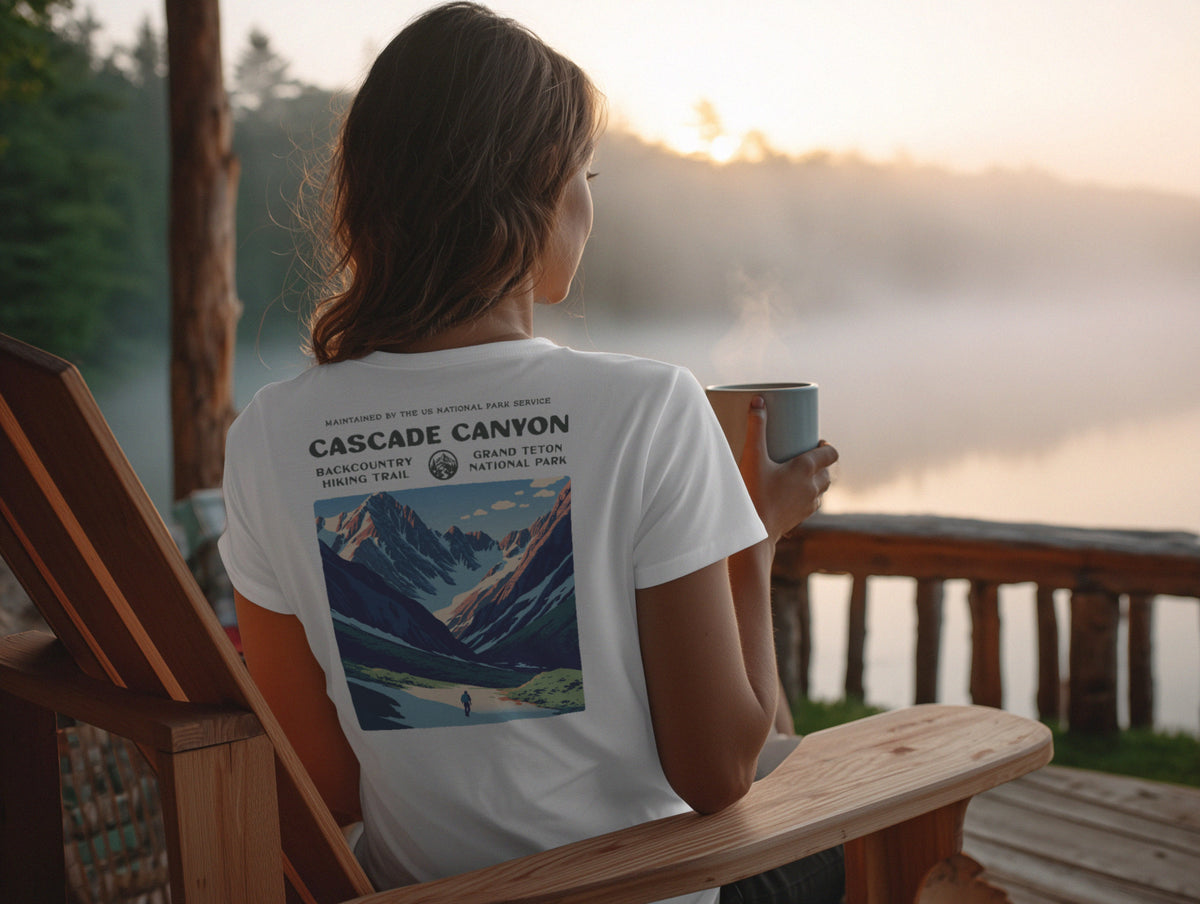 Cascade Canyon Hiking T-Shirt | Hiker Gift | Grand Teton Trail Tee — design printed on the back of the t-shirt
