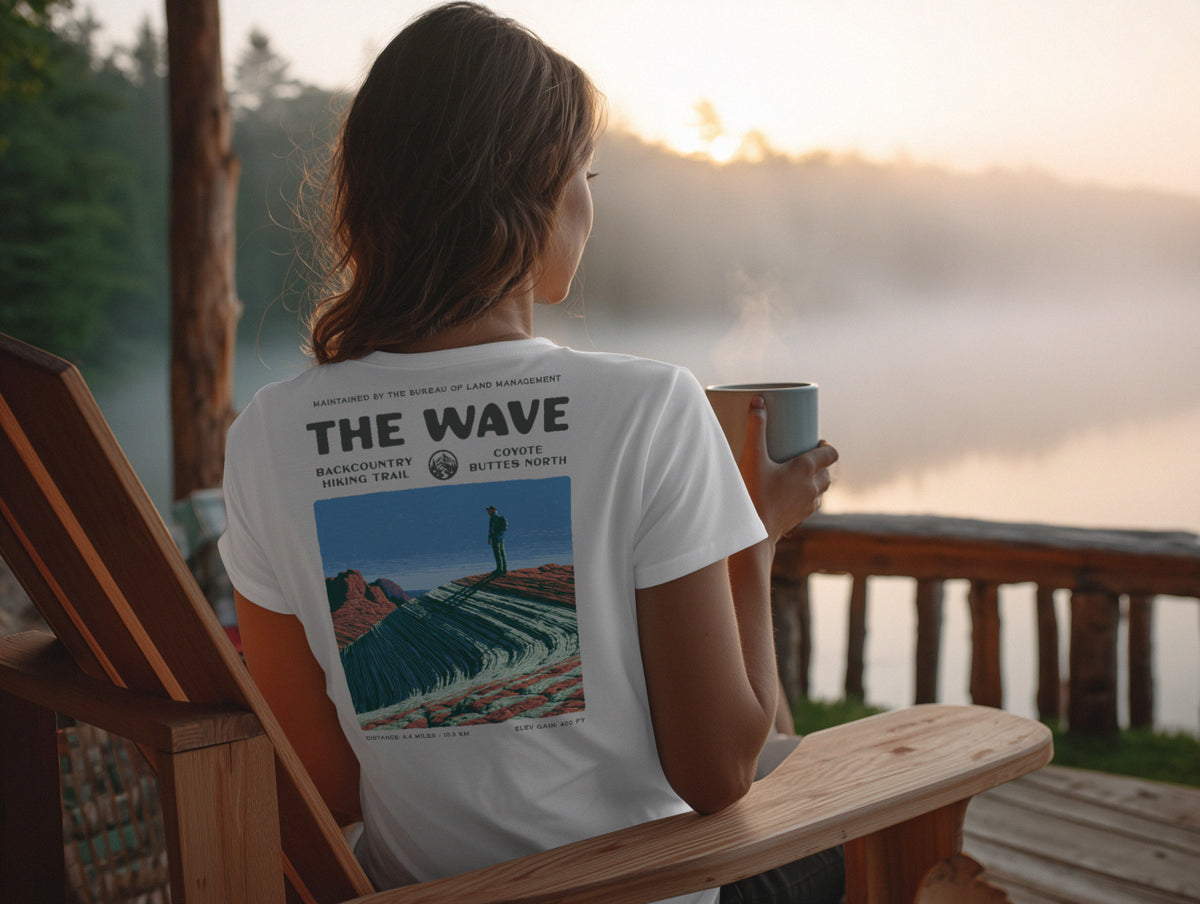 The Wave Coyote Buttes Hiking T-Shirt | Hiker Gift | Painted Desert Trail Tee — design printed on the back of the t-shirt