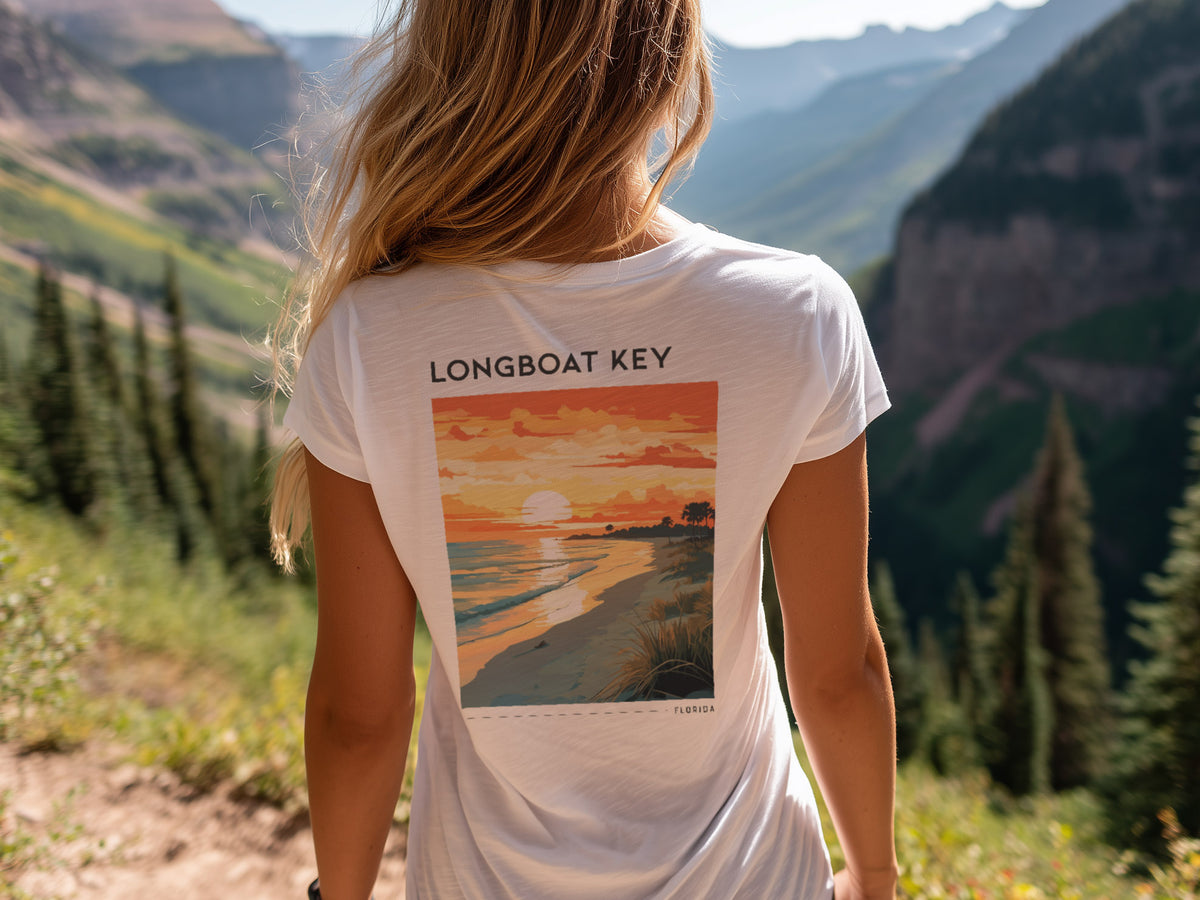 Longboat Key Travel T-Shirt | Gulf Coast Paradise Art Tee — design printed on the back of the t-shirt
