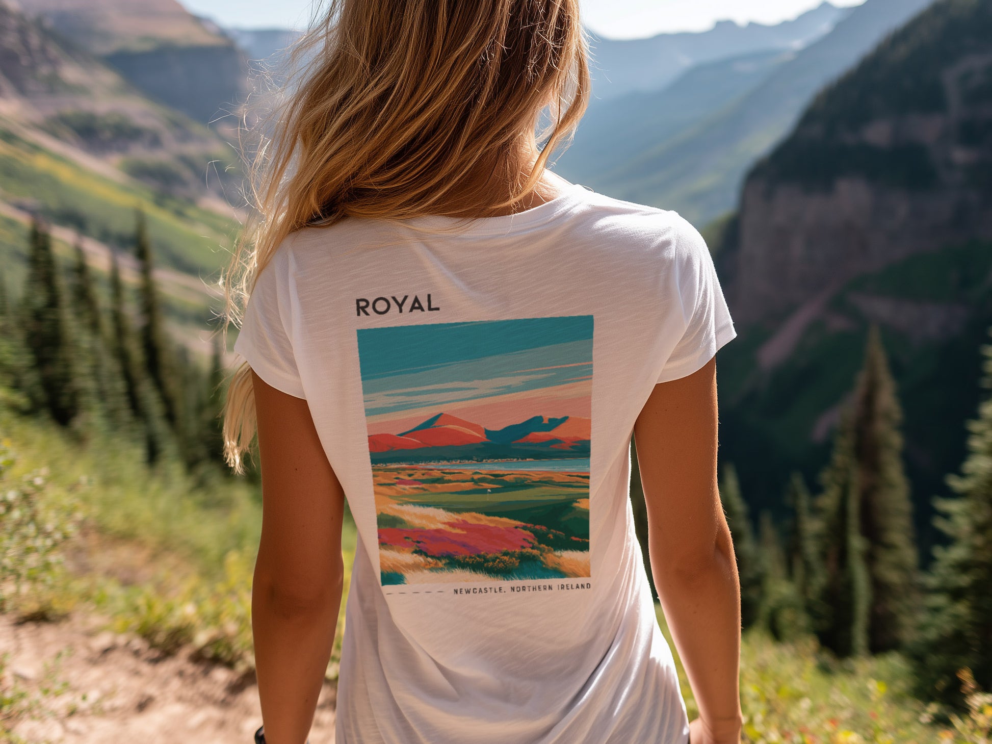 Royal County Down Golf T-Shirt | Wild Irish Links Course Tee — design printed on the back of the t-shirt