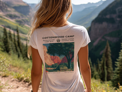 Cottonwood Camp Hiking T-Shirt | Camper Gift | Grand Canyon Backcountry Tee — design printed on the back of the t-shirt