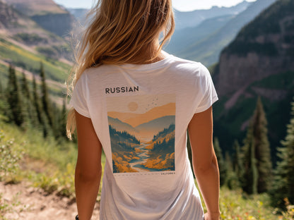 Russian River Valley Travel T-Shirt | Wine Country California Art Tee — design printed on the back of the t-shirt