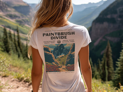 Paintbrush Divide Hiking T-Shirt | Hiker Gift | Teton Backcountry Trail Tee — design printed on the back of the t-shirt