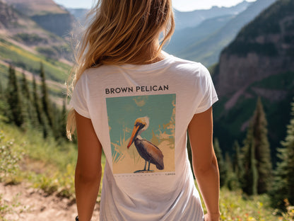 Florida Travel T-Shirt | Brown Pelican Coastal Art Tee — design printed on the back of the t-shirt
