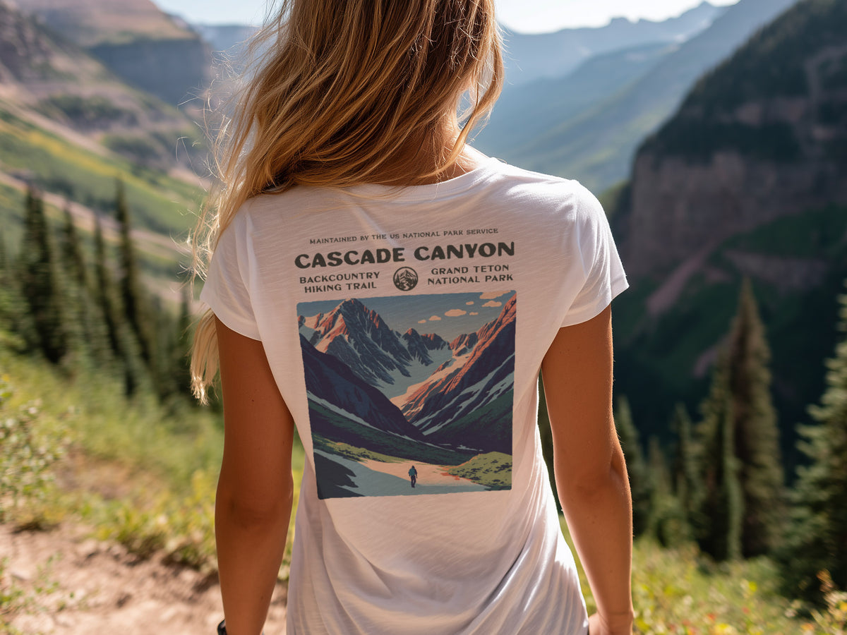 Cascade Canyon Hiking T-Shirt | Hiker Gift | Grand Teton Trail Tee — design printed on the back of the t-shirt