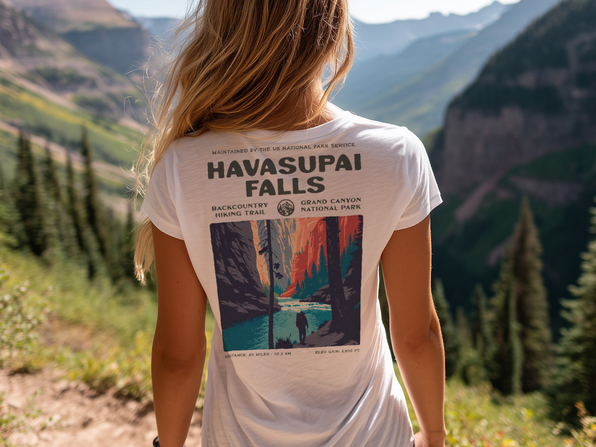 Havasupai Falls Hiking T-Shirt | Hiker Gift | Turquoise Canyon Trail Tee — design printed on the back of the t-shirt