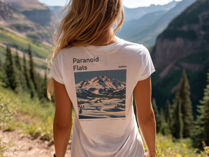 Paranoid Flats Ski T-Shirt | Mammoth Mountain Art Tee — design printed on the back of the t-shirt