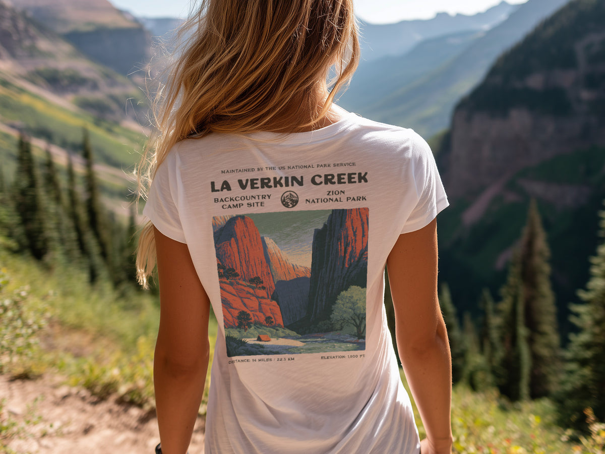 La Verkin Creek Hiking T-Shirt | Hiker Gift | Zion Backcountry Trail Tee — design printed on the back of the t-shirt