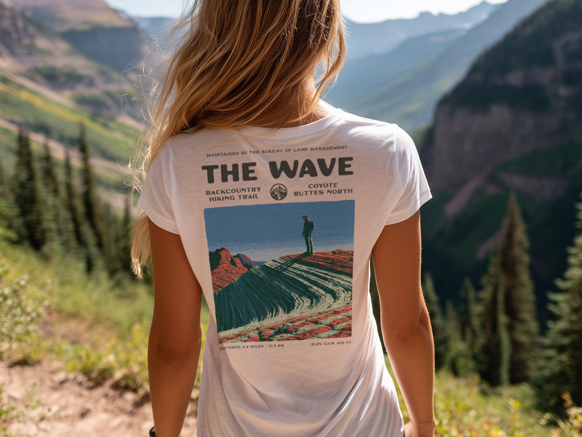The Wave Coyote Buttes Hiking T-Shirt | Hiker Gift | Painted Desert Trail Tee — design printed on the back of the t-shirt