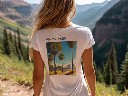 Vinoy Park Travel T-Shirt | St. Pete Waterfront Art Tee — design printed on the back of the t-shirt