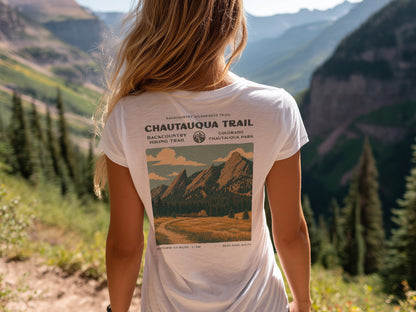 Chautauqua Trail Hiking T-Shirt | Hiker Gift | Boulder Colorado Trail Tee — design printed on the back of the t-shirt