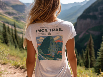 Inca Trail Hiking T-Shirt | Hiker Gift | Ancient Path Machu Picchu — design printed on the back of the t-shirt