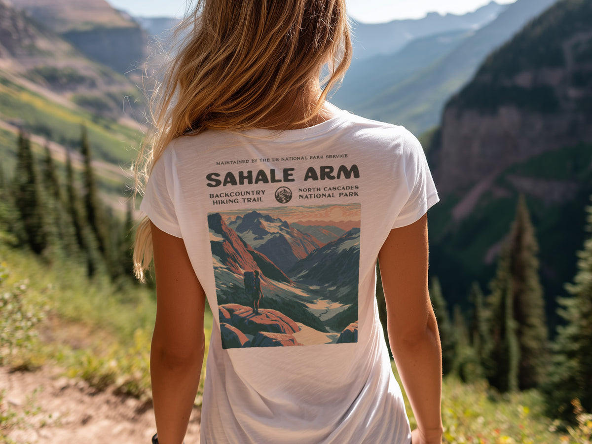 Sahale Arm Hiking T-Shirt | Hiker Gift | North Cascades Trail Tee — design printed on the back of the t-shirt