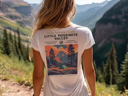 Little Yosemite Valley Hiking T-Shirt | Hiker Gift | High Sierra Trail Tee — design printed on the back of the t-shirt