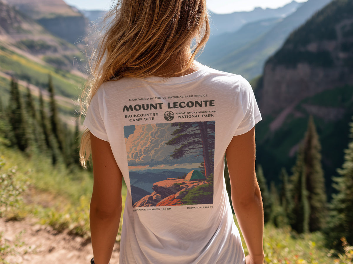 Mount LeConte Hiking T-Shirt | Hiker Gift | Smoky Mountains Trail Tee — design printed on the back of the t-shirt
