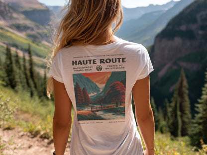 Walker's Haute Route Hiking T-Shirt | Hiker Gift | Alpine Epic Trail Tee — design printed on the back of the t-shirt