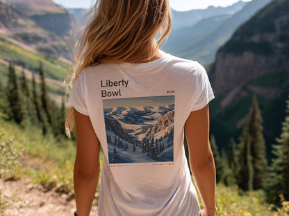 Liberty Bowl Ski T-Shirt | Big Sky Mountain Art Tee — design printed on the back of the t-shirt