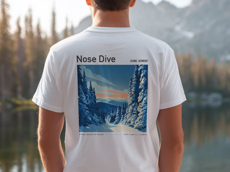 Nose Dive Ski T-Shirt | Stowe Mountain Art Tee — design printed on the back of the t-shirt