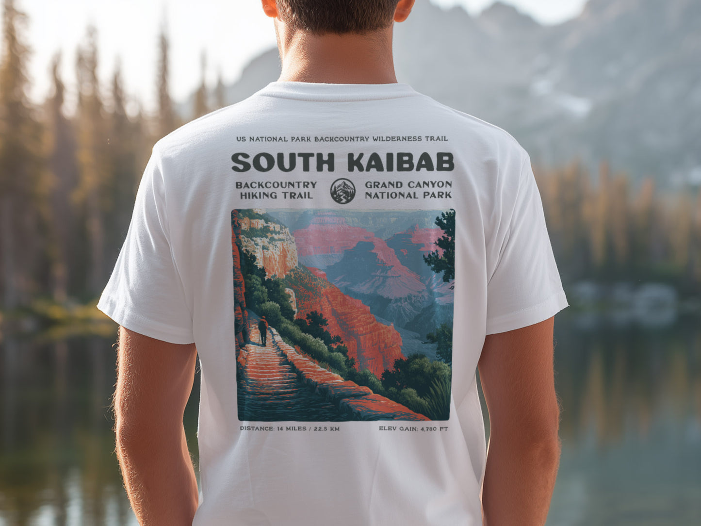 South Kaibab Hiking T-Shirt | Hiker Gift | Rim to River Trail Tee — design printed on the back of the t-shirt