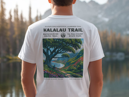 Kalalau Trail Hiking T-Shirt | Hiker Gift | Na Pali Coast Tee — design printed on the back of the t-shirt