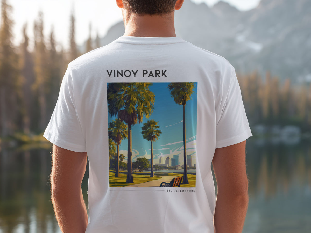 Vinoy Park Travel T-Shirt | St. Pete Waterfront Art Tee — design printed on the back of the t-shirt